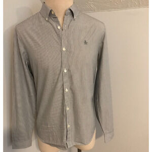 Original Penguin Men's Cotton Oxford Long-Sleeve Black/White Shirt - MED - NWT